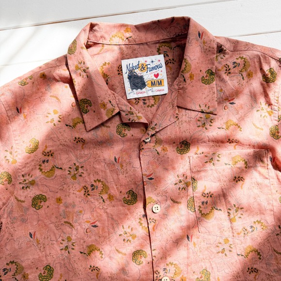 Naked & Famous Denim Other - Naked & Famous men's rust orange floral linen short sleeve shirt size M